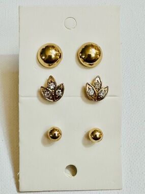3 Pair Gold Stud Earring Set